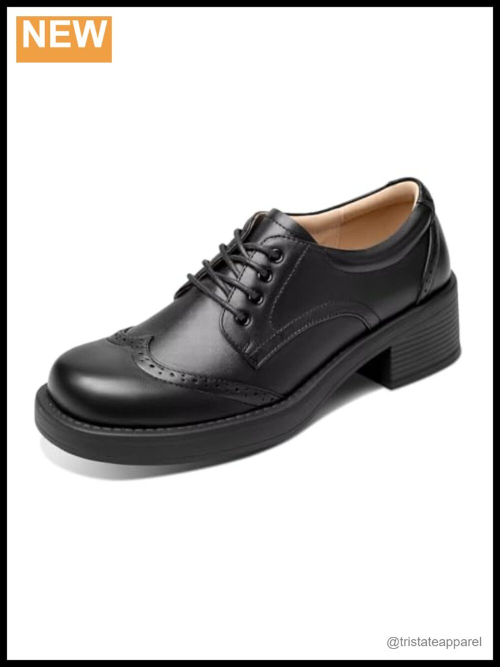 Women's Oxford Shoes Lace-Up Brogue Dress Shoes Chunky Heel Round Toe Office